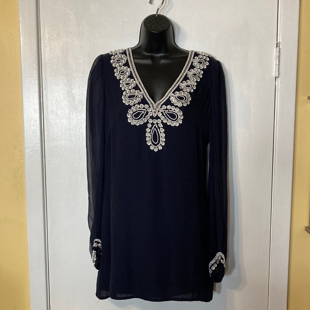 French Connection Navy Hand-Beaded Dress
